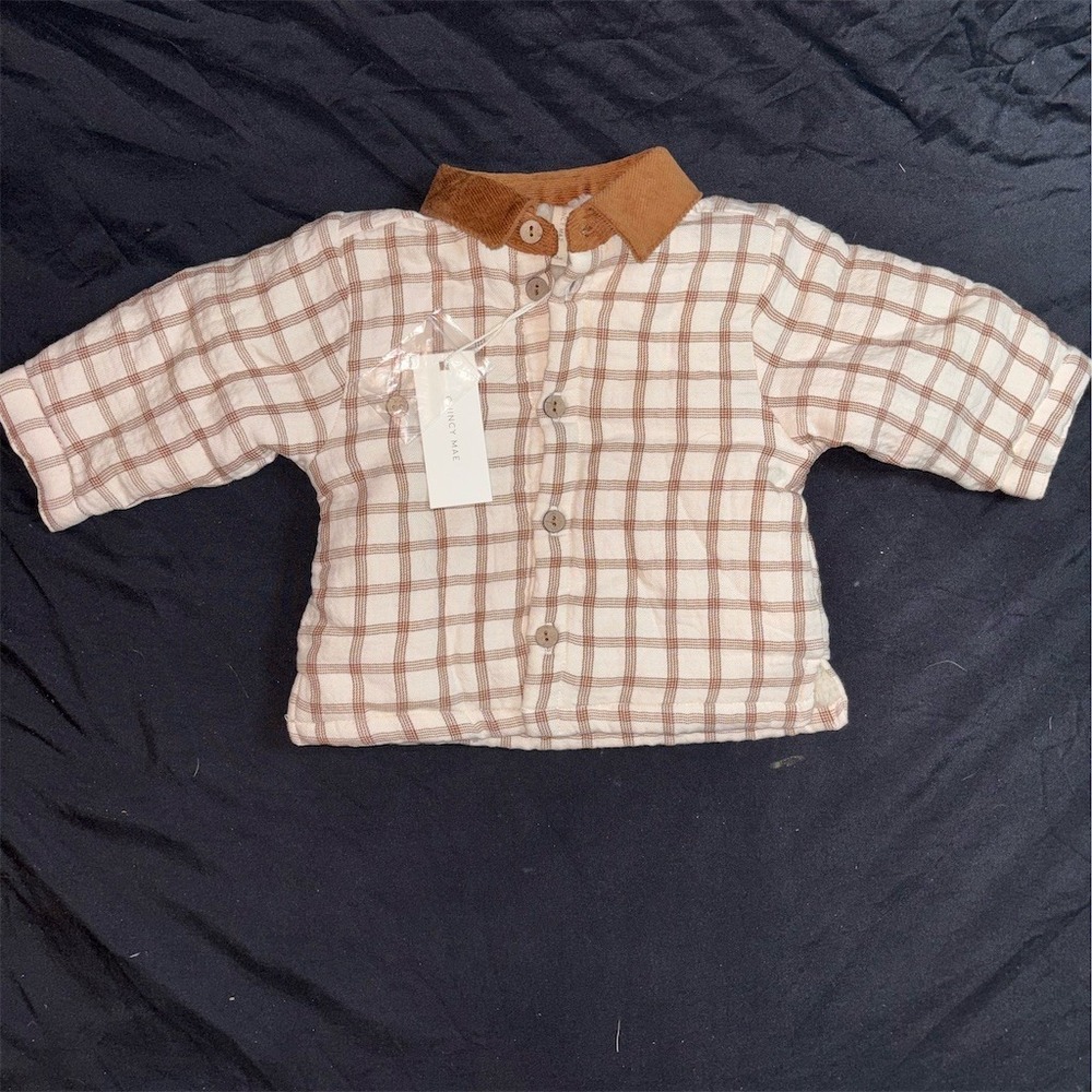 Quincy Mae Ford Jacket Baby 0-3M Rustic Cinnamon Plaid Sherpa Lined Collar